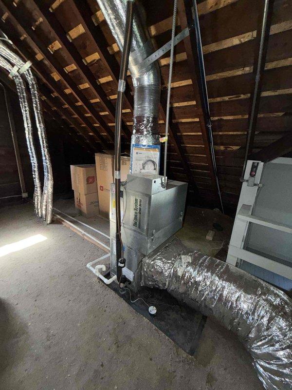Completed comprehensive maintenance service on two air conditioning systems and air handlers as part of preventative maintenance agreement. Inspected vertical-mount air handler unit in interior mechanical closet and attic-mounted air handler system, verifying proper operation of blower motors, internal components, and flexible ductwork connections. Both systems operational with no deficiencies noted at time of service.