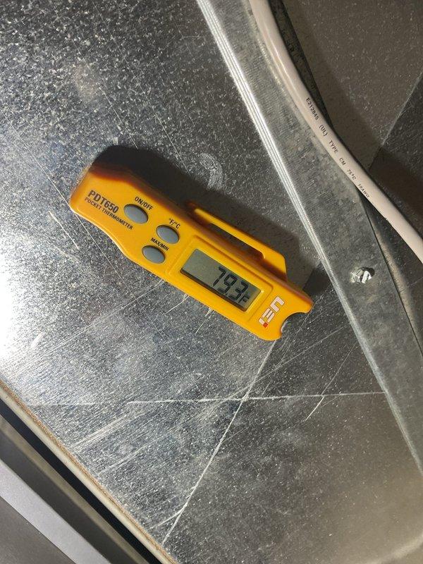 Responded to no cooling complaint on upper-level air conditioning system. Upon inspection, measured supply air temperature at 79.2°F, confirming inadequate cooling performance. Diagnosed system issue and completed necessary repairs to restore proper cooling operation to the upstairs zone, with outdoor condensing units operating normally upon completion.