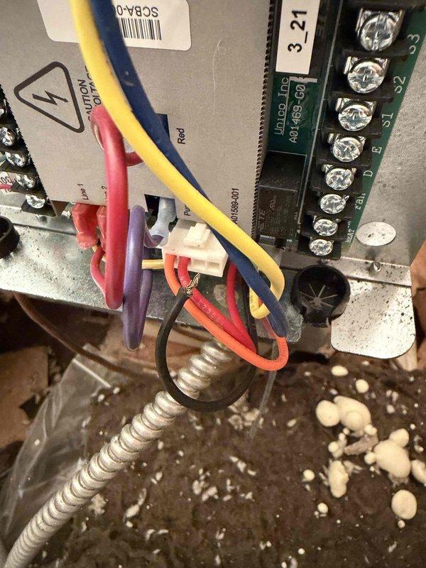 Responded to no cooling complaint on residential air conditioning system. Upon inspection, found control board wiring connections and verified electrical supply at main panel with properly labeled AC circuit breaker. System evaluated for proper electrical connections and control board functionality. Unit restored to normal cooling operation.