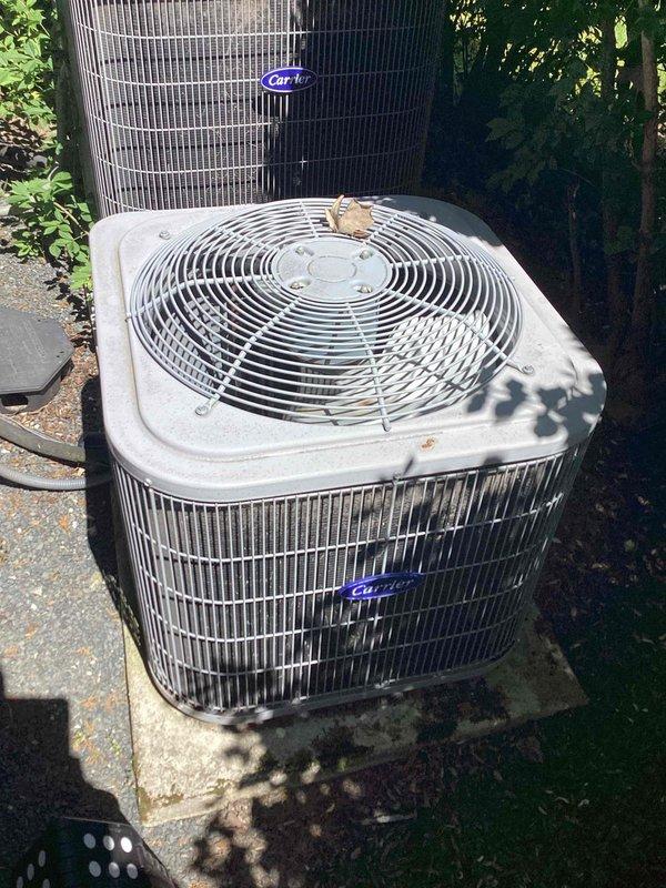 Responded to no cooling complaint on residential Carrier air conditioning system. Upon arrival, performed system diagnostics and temperature measurements. Recorded supply air temperature of 41.3°F at the ductwork, indicating proper cooling operation. Inspected outdoor condensing units and confirmed both Carrier systems were operational with no visible defects or mechanical issues. System found to be cooling adequately within normal operating parameters at time of service call.