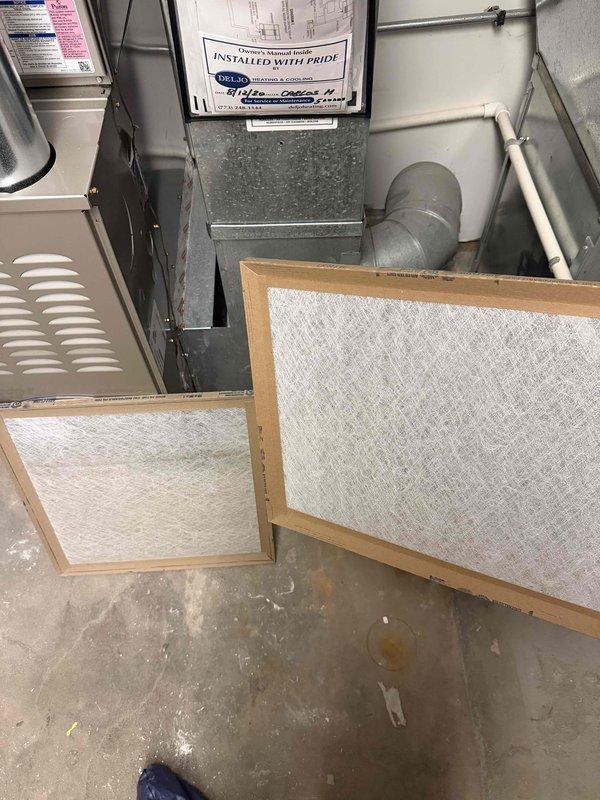 Performed comprehensive HVAC maintenance agreement service on two rooftop units and two air conditioning systems. Completed cooling check on all equipment, replaced air filters including three 20x20x1 filters and two 16x25x1 filters, and conducted general service per contract terms of the week. Temperature readings confirmed proper system operation at 53.8°F, and all units were left in optimal working condition.