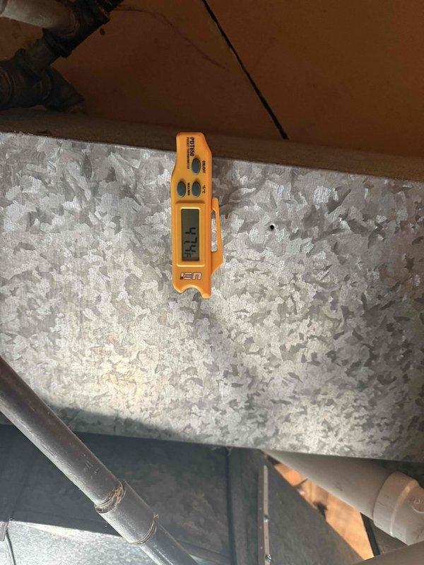 Completed preventive maintenance inspection on residential HVAC system including condenser unit and air handler. Performed temperature and airflow measurements in attic space, verified proper insulation clearances around ductwork, and inspected refrigerant lines and connections at furnace unit for leaks or wear. All components operating within normal parameters.