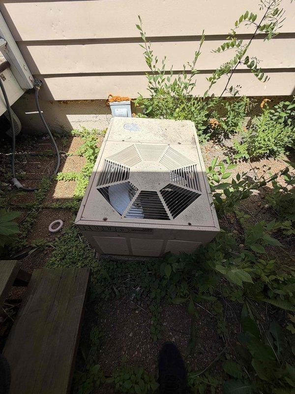 Provided comprehensive estimate for complete air conditioning system replacement for new customer. Evaluated existing outdoor condenser unit showing age and deterioration, surrounded by overgrown vegetation requiring clearance for proper airflow and service access. Assessed indoor HVAC components in basement mechanical room, including aged air handler, water heater connections, and existing ductwork infrastructure with visible signs of weathering and corrosion throughout piping system. Documented current equipment specifications, measured installation space requirements, and photographed both outdoor and indoor units to develop accurate replacement proposal. Recommended modern high-efficiency system to replace aging equipment, ensuring proper sizing for home's cooling load requirements and compliance with current building codes and manufacturer specifications.