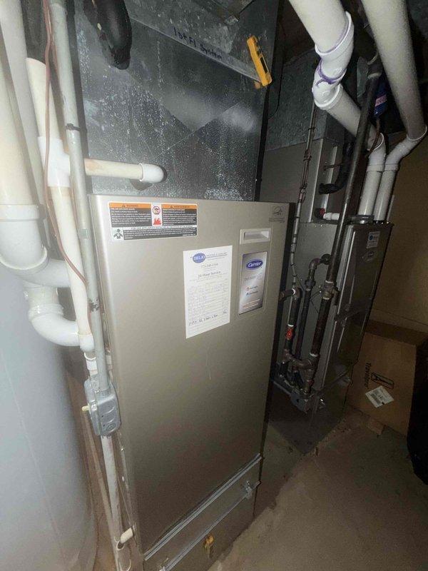 Completed comprehensive maintenance on dual air conditioning system as part of preventative maintenance agreement. Performed general service procedures on both outdoor condenser units and indoor air handler equipment. Filter replacements (16x25x4 and 20x25x4) were previously completed during fall maintenance visit. All equipment inspected, tested, and confirmed operating within normal parameters.