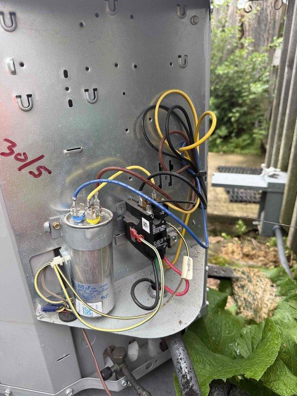 Completed comprehensive maintenance on residential air conditioning system under agreement terms. Performed detailed inspection of condenser unit electrical components including capacitor and contactor, verified all wire connections secure and properly terminated. Changed 16x25x1 filter, cleaned condenser coils, and documented equipment condition with photos showing all major components functioning within normal parameters.
