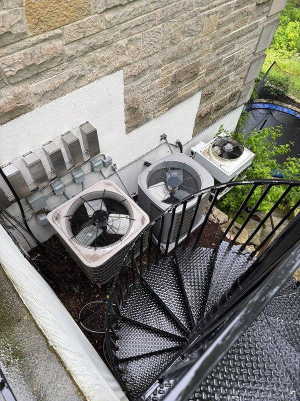 Performed preventative maintenance on three outdoor condenser units and three electronic air cleaners as part of scheduled agreement service. Conducted thorough coil washing on all three condensers to remove accumulated dirt, debris, and organic material that can restrict airflow and reduce system efficiency. Cleaned and serviced electronic air cleaner components, including blower wheels and internal surfaces, to ensure optimal indoor air quality performance. All equipment was inspected during service and found to be operating within normal parameters following maintenance completion.