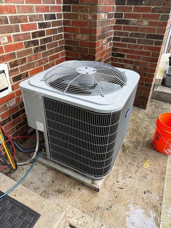 Completed routine maintenance agreement service on Carrier outdoor condensing unit. Changed 16x25x1 air filter, performed comprehensive system inspection, and verified proper operation of all components. Unit operating within normal parameters upon service completion.