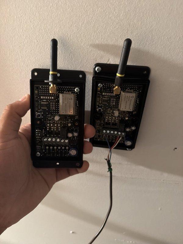 Returned to property to install and configure new wireless transmitter for master bedroom thermostat as part of zoning system upgrade. Successfully mounted transmitter module with antenna, established wireless communication with control board, and verified thermostat display showing proper temperature reading and system response.