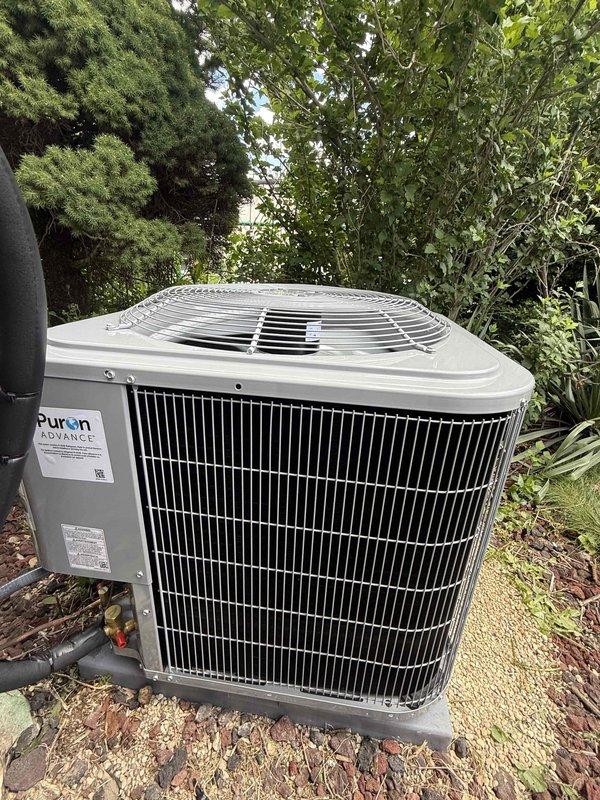 Removed existing Bosch air conditioning system and installed new Carrier single-stage condensing unit on concrete pad with proper refrigerant lines and electrical connections. Unit tested and verified operational with all components functioning within manufacturer specifications.