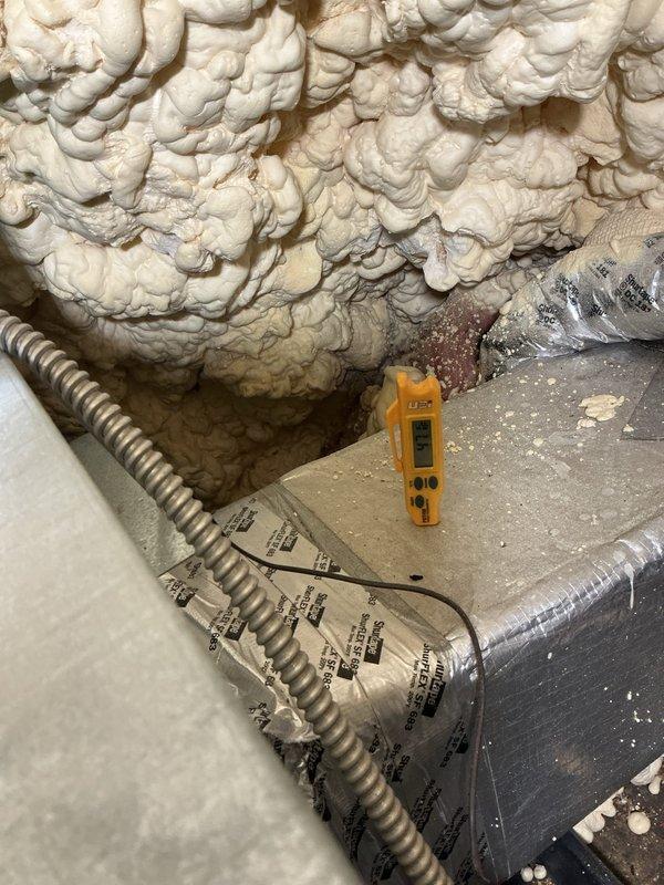 Completed preventive maintenance agreement service on dual condenser system. Inspected air handler unit in attic space with spray foam insulation, verified proper operation and documented equipment condition. Confirmed thermostat functionality on Honeywell ProSeries unit displaying proper cooling mode and fan settings.