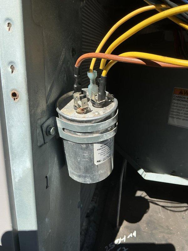 Completed preventive maintenance agreement service on one condenser unit and two rooftop units. Accessed equipment using 40-foot extension ladder, performed cooling system inspections including electrical component checks, verified capacitor connections and integrity, and documented equipment conditions with photographic records per agreement requirements.