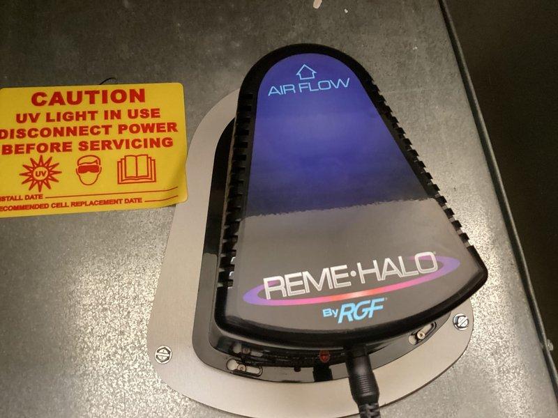 Completed comprehensive condenser coil cleaning on CC 1 outdoor unit and successfully replaced REME-HALO UV bulb as part of scheduled maintenance agreement. Installed 16x25x1 filter and verified proper UV light operation with airflow indicator functioning correctly.