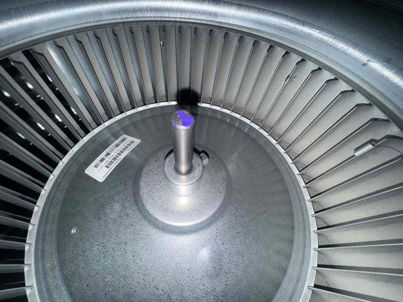 Performed routine HVAC maintenance agreement service on a residential condensing unit with 16x25x1 filter. Inspected blower wheel assembly, confirming clean condition with no debris accumulation and proper blade alignment. Conducted electrical diagnostics using digital multimeter, recording amperage and voltage readings to verify system performance within manufacturer specifications. All components operating normally with no issues identified during inspection.