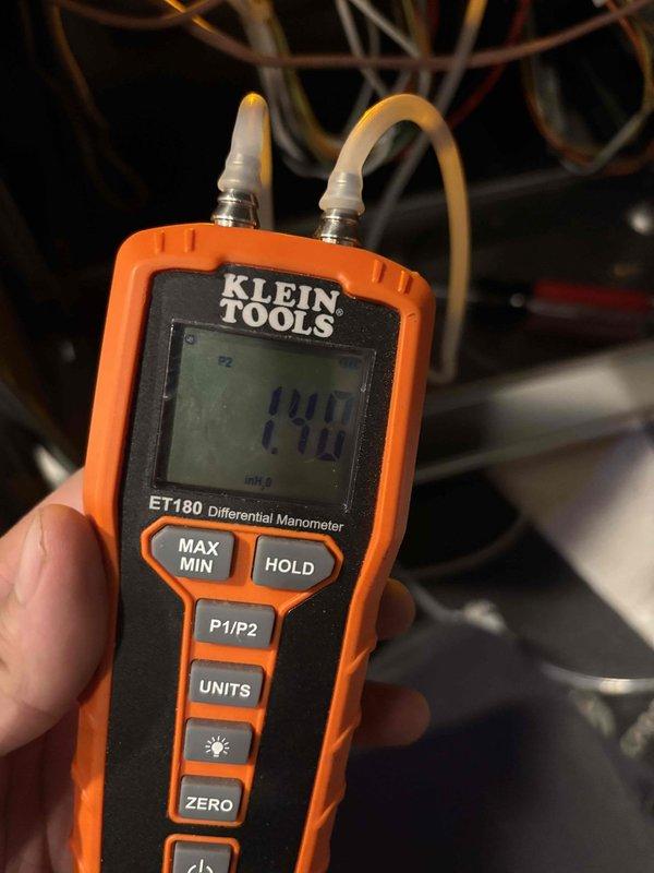 Completed full furnace replacement at residential property with one lead technician and one helper in approximately four hours. Removed existing heating unit and installed new furnace system, ensuring proper connections to existing ductwork and utilities. Performed comprehensive system diagnostics using differential manometer to verify static pressure readings, confirming optimal airflow performance with measurements of 141 inH2O and 346 inH2O at designated test points. System tested and verified operational within manufacturer specifications.