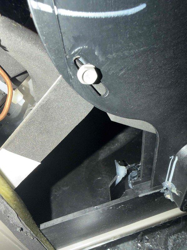 Responded to no-cool call on recently installed AC system with blank thermostat displaying offline status in app. Performed diagnostic inspection of indoor air handler and blower assembly, taking temperature measurements at supply plenum to verify system operation. Identified thermostat communication issue preventing system startup and restored proper function, confirming adequate airflow and refrigerant temperatures throughout system.