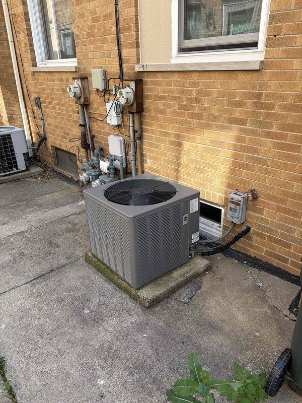Provided comprehensive estimate for complete air conditioning system replacement on 13-year-old residential unit. Evaluated existing outdoor condenser unit currently installed on concrete pad adjacent to building exterior, along with associated electrical infrastructure including disconnect boxes and existing thermostat system. Recommended full system replacement due to age and declining efficiency of current equipment.