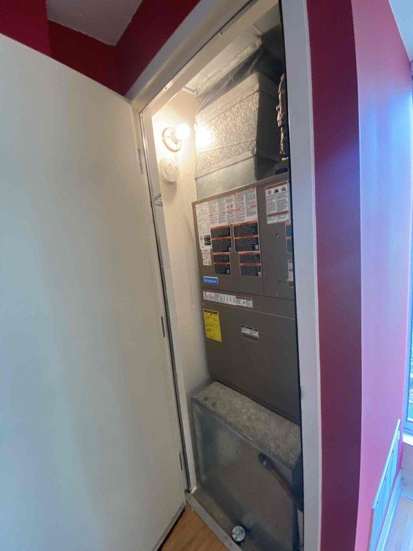 # Magic-Pak HVAC System Replacement

Successfully completed a full Magic-Pak HVAC system replacement in a residential mechanical closet. The two-technician crew removed the existing unit and installed a new Magic-Pak all-in-one heating and cooling system over approximately three-quarters of a workday.

## Work Performed

Removed the existing Magic-Pak unit from the dedicated utility closet space. Disconnected all electrical connections, refrigerant lines, and condensate drainage components following proper recovery procedures. Prepared the installation area by ensuring adequate clearances and verifying structural support for the new equipment.

Installed the new Magic-Pak system, which features an integrated air handler and evaporator coil configuration housed in a compact vertical cabinet. Mounted the unit securely within the existing closet space, maintaining proper clearances for serviceability and airflow. Connected the electrical supply to the unit's control panel, which includes 