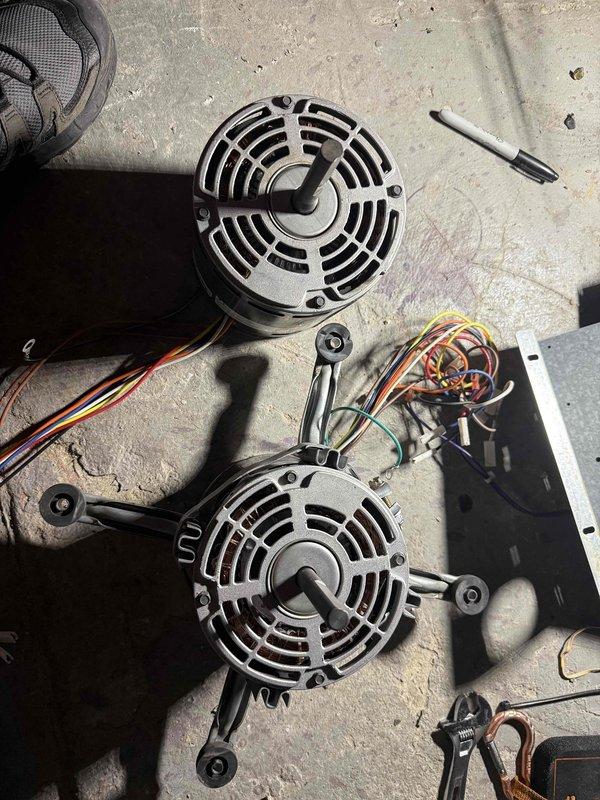 Returned to property to complete blower motor replacement on HVAC system. Removed failed blower motor assembly and installed new replacement unit. Reconnected all electrical wiring to proper terminals on control board, secured connections, and verified capacitor functionality. Tested system operation to confirm proper blower function and airflow.