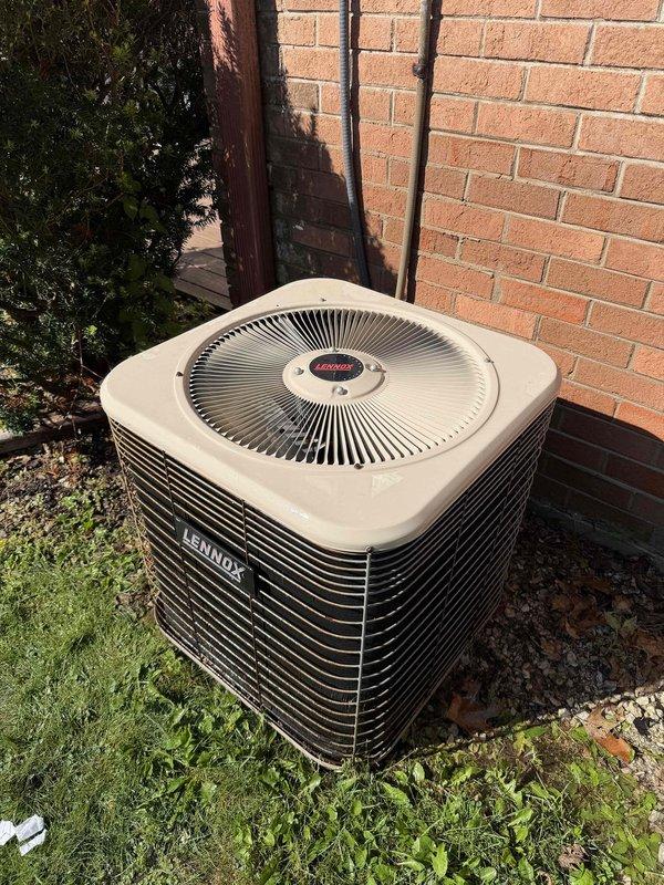 Completed preventive maintenance inspection on one Lennox outdoor condensing unit as part of active maintenance agreement coverage. Inspected outdoor unit condition, verified proper installation on concrete pad, and documented equipment status. Performed internal inspection of blower wheel assembly, noting normal dust accumulation consistent with standard operation. Unit operational and functioning within normal parameters at time of service.