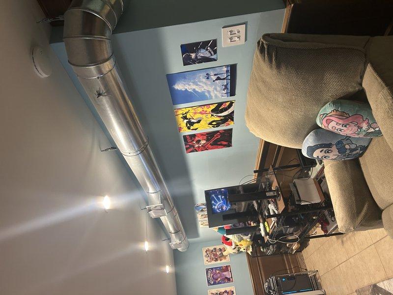 Conducted site assessment for adding one supply register to bedroom and relocating existing vents. Inspected existing ductwork routing and accessibility, photographed current system configuration including exposed duct runs and interior register locations, and evaluated feasibility of requested modifications. Compiled material list for proposed work.