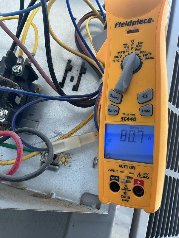 Completed preventative maintenance agreement on single condenser unit. Performed electrical diagnostics using multimeter to verify capacitor microfarad readings at 80.7 MFD, confirming proper operation within manufacturer specifications. Inspected all electrical connections and wiring terminals for secure contact and proper voltage. Checked condenser coil condition and airflow. Media filter replacement not included per agreement terms.