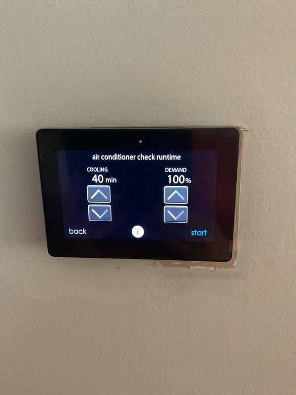 Responded to no cooling complaint on 1-year-old Carrier Infinity system affecting entire home. Upon inspection, discovered severely clogged air filter restricting airflow to unit. Replaced dirty filter with new filter, restoring proper airflow and system operation. Verified system cooling functionality through thermostat diagnostics, confirming unit running at 100% demand with proper runtime. System returned to normal operation with full cooling capacity restored.