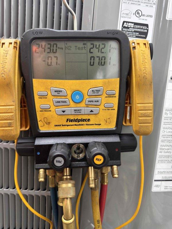 Completed full HVAC system replacement including furnace, condenser unit, evaporator coil, and thermostat. Installed new outdoor condensing unit with proper electrical disconnect and line set connections. Performed refrigerant charging and system diagnostics using calibrated manifold gauges, verifying proper superheat and subcooling temperatures. All equipment tested and operational upon completion.