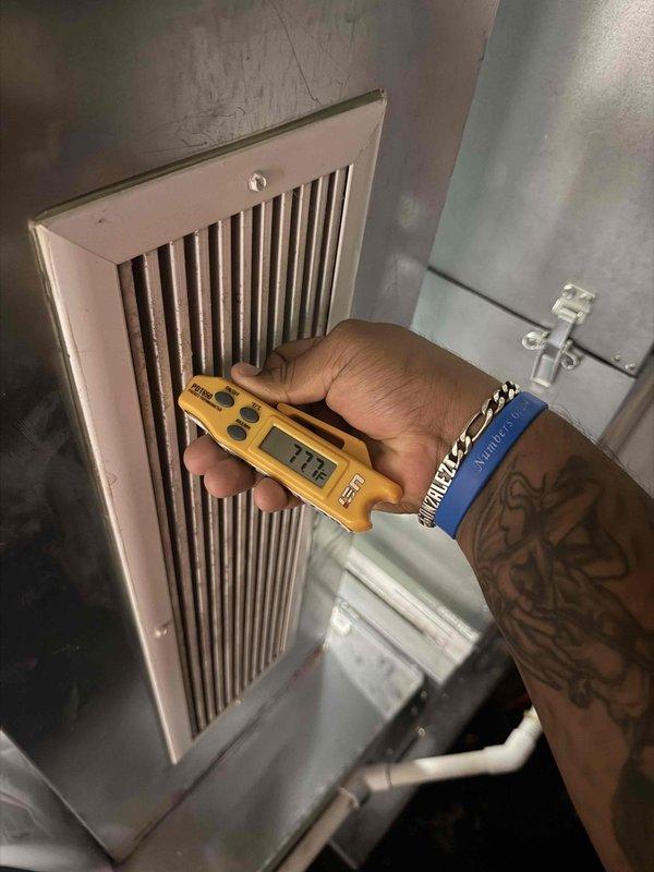 Performed comprehensive maintenance inspection on dual HVAC system consisting of two air handlers and two condensing units. Investigated reported issue of system shutting off and tripping breaker despite recent electrical rewiring by electrician. Conducted diagnostic testing including airflow measurements at supply registers and thorough visual inspection of both air handler units in attic mechanical space, checking electrical connections, refrigerant lines, condensate drainage, and all safety controls to identify source of electrical short occurring when system operates.
