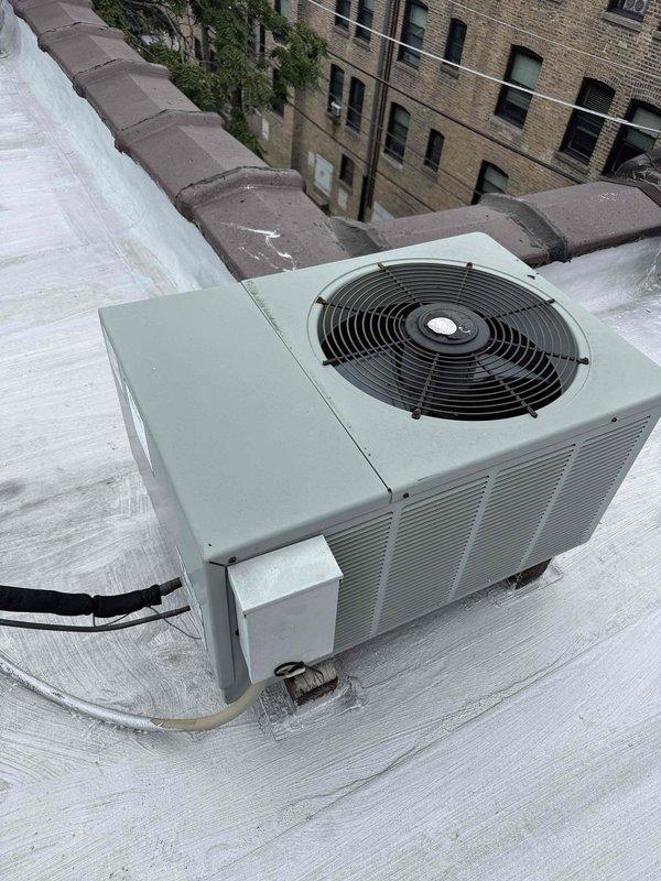 Completed comprehensive maintenance agreement service on rooftop-mounted air conditioning and furnace system. Performed thorough inspection of outdoor condensing unit, verified proper operation of condenser fan assembly, checked refrigerant lines and electrical connections, and documented ambient temperature readings of 77.2°F during service visit. All equipment found operating within normal parameters with no immediate repairs required.