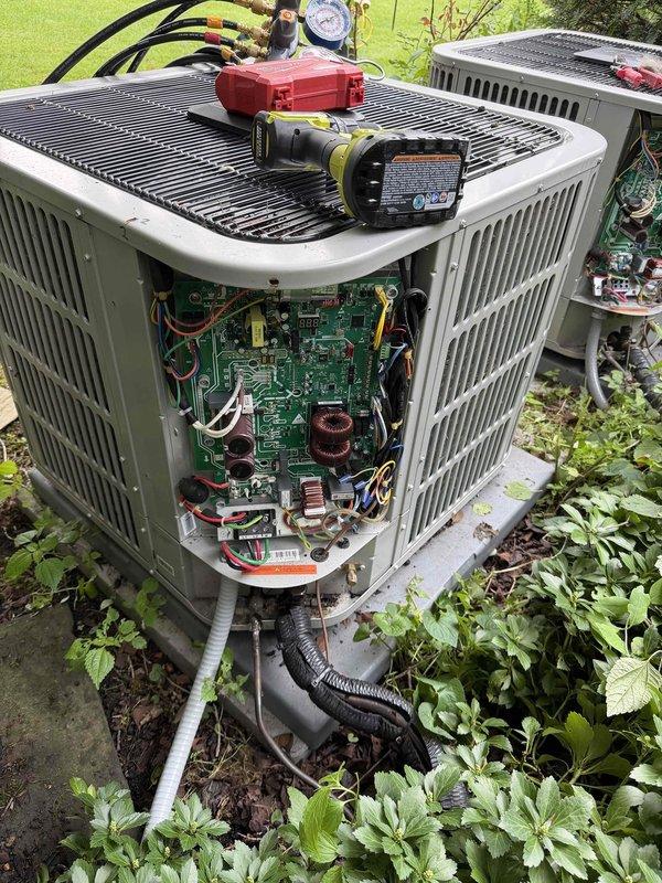 Completed preventative maintenance agreement service on multiple HVAC systems including three condensing units and replaced two Infinity air filter cartridges (AGAPXCAR1625). Performed standard maintenance procedures on outdoor condensing units, accessing internal electrical components and circuit boards for inspection. Utilized refrigerant gauge manifold and vacuum pump equipment to verify system pressures and refrigerant charge levels. Replaced indoor air filtration media at return air grilles to maintain proper airflow and system efficiency per maintenance agreement specifications.