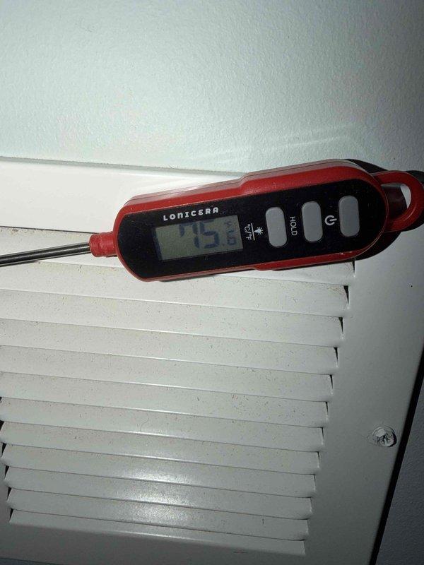 Responded to callback for non-operational second floor AC unit. Upon arrival, performed temperature diagnostics at supply and return vents using calibrated digital thermometer. Supply air temperature measured 42.5°F and return air temperature measured 29.5°F at ceiling diffusers, indicating system is now cooling properly and operating within normal parameters. Unit confirmed functional with no further issues identified.
