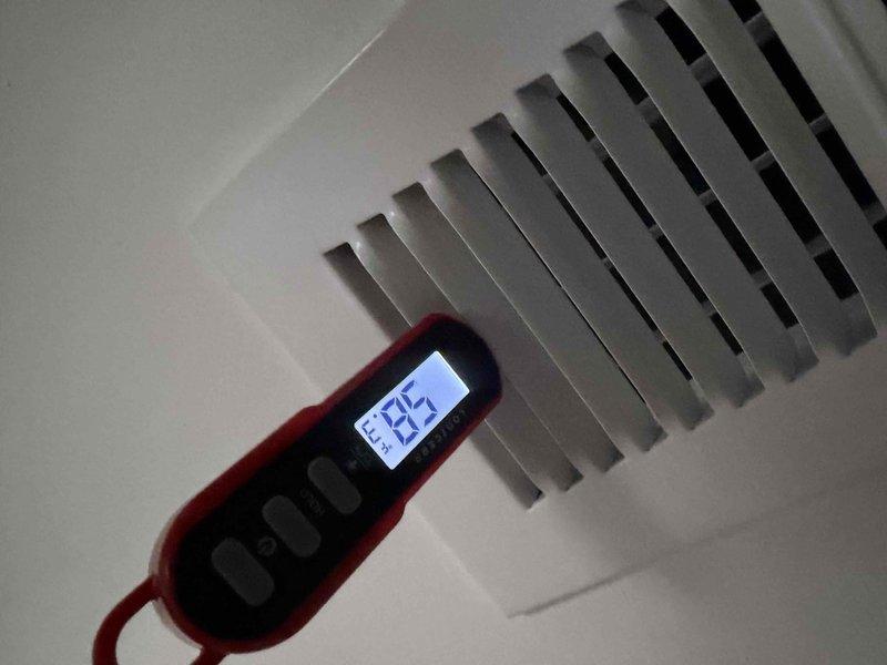 Responded to callback for non-operational second floor AC unit. Upon arrival, performed temperature diagnostics at supply and return vents using calibrated digital thermometer. Supply air temperature measured 42.5°F and return air temperature measured 29.5°F at ceiling diffusers, indicating system is now cooling properly and operating within normal parameters. Unit confirmed functional with no further issues identified.
