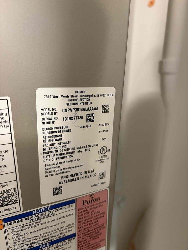 Conducted comprehensive system evaluation on 2019 HVAC unit following customer concerns regarding insulation impact on indoor air quality. Documented equipment specifications including model CNPVP3014ALAAAAA and assessed installation condition with surrounding foam board insulation. Recommended coil cleaning and blower maintenance to address air quality issues and provided full system replacement estimate for customer consideration.