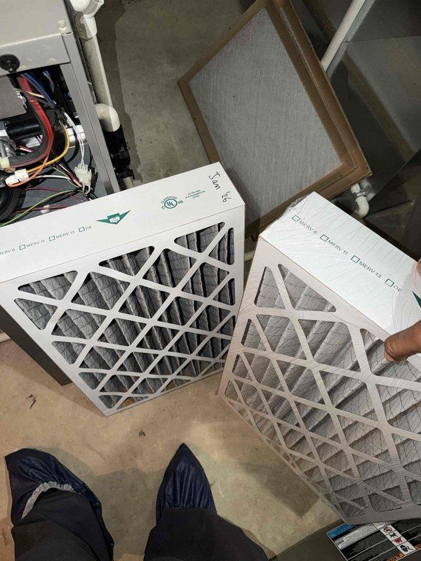 Completed preventive maintenance agreement service on HVAC system with two condensers. Inspected control boards, wiring connections, and electrical components within air handler unit, confirming proper operation. Customer declined installation of recommended 20x25x5 media filters at this time.