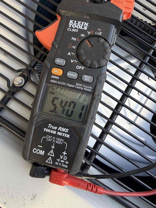 Completed comprehensive cooling check on dual-zone HVAC system consisting of two air handlers and two condensing units per maintenance agreement. Performed electrical diagnostics including amperage readings on compressor and fan motors using digital clamp meter, verified all components operating within manufacturer specifications, and inspected refrigerant circuit connections and safety controls with all systems found to be functioning properly.
