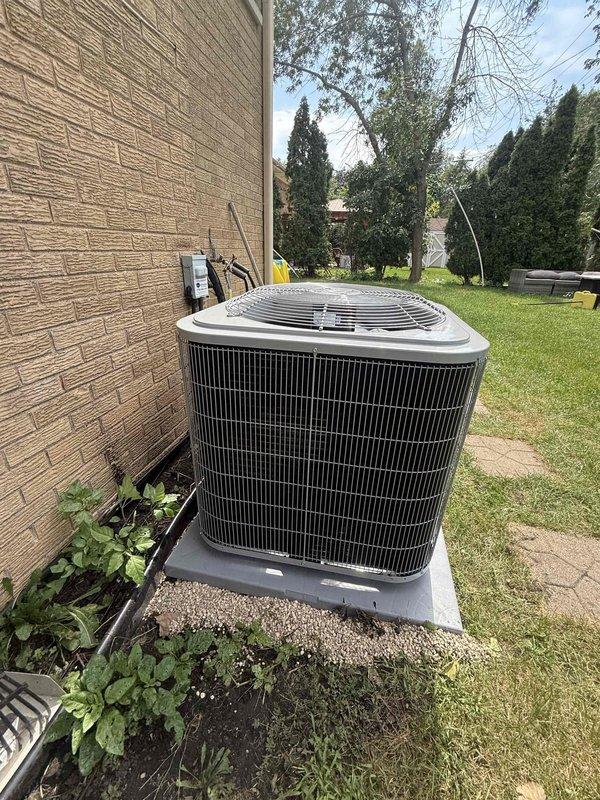 Completed full air conditioning system replacement including outdoor condensing unit and indoor evaporator coil. Installed new condenser on existing concrete pad with proper clearances, connected refrigerant lines, and verified electrical connections. Replaced indoor A-coil in existing ductwork, ensuring proper airflow integration with furnace system. Evacuated and charged system to manufacturer specifications, tested all safety controls, and confirmed proper operation and cooling performance.