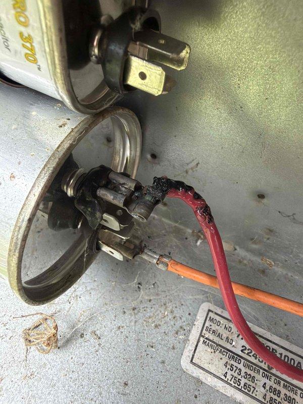 Responded to service call for American Standard air conditioning system experiencing short cycling and frequent starting/stopping intervals. Upon arrival, performed diagnostic evaluation of outdoor condensing unit and electrical components. Inspection revealed compromised electrical connections at contactor assembly with visible discoloration and heat damage to terminals. Replaced defective contactor, cleaned and tightened all electrical connections, and verified proper wire integrity. Tested system operation through multiple cooling cycles to confirm unit runs continuously without short cycling. System now operating within normal parameters with proper run times and temperature differential.
