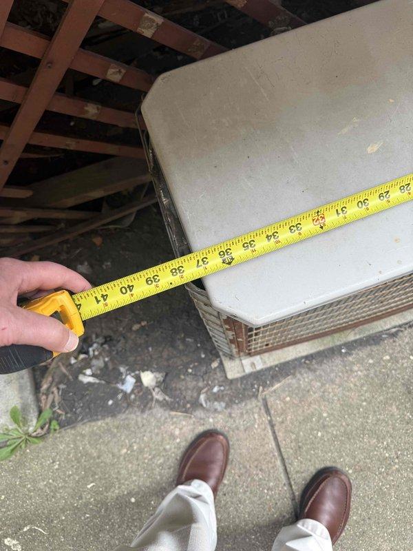 Completed comprehensive measurements and assessment of existing HVAC system for second floor replacement estimate. Documented outdoor condenser unit dimensions and indoor ductwork specifications to determine proper equipment sizing for new installation. Homeowner approved moving forward with full system replacement quote for aging equipment.