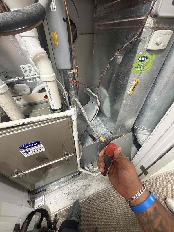 Responded to no cooling complaint on Carrier HVAC system. Upon inspection, found heavily restricted air filter impeding airflow to the system. Removed dirty 20x24x1 filter and installed new filter with proper MERV rating. Verified system operation and restored adequate cooling performance.
