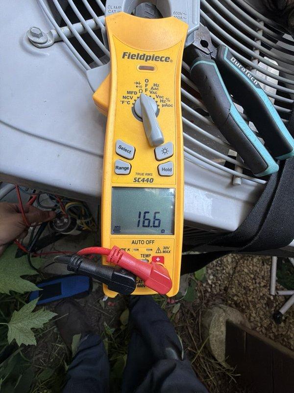 Completed cooling check on two air conditioning systems and water heater as part of maintenance agreement. Performed standard diagnostics including capacitor testing with multimeter showing 166 MFD reading, verified system operation, and replaced 16x25x1 air filter. All equipment operating within normal parameters upon completion of preventative maintenance visit.