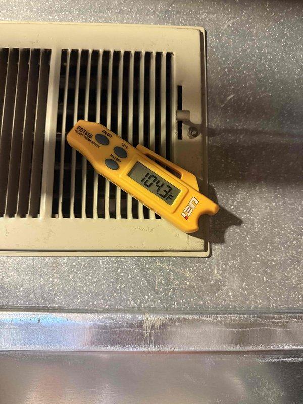 Responded to no-cooling complaint following previous thermostat installation. Replaced Infinity thermostat and verified system operation. Performed temperature differential measurements at supply register, confirming 18.9°F reading. Tested system controls and confirmed proper heating mode functionality with 70°F ambient temperature and 73°F setpoint displaying correctly on new thermostat interface.