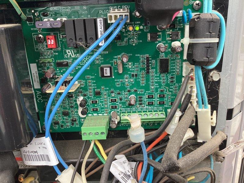 Responded to service call for Carrier HVAC system intermittently shutting off during operation and failing to maintain setpoint temperature. Performed diagnostic checkout on air conditioning heat pump system, monitoring compressor operation at 2445 RPM in cooling stage 1, outdoor coil temperature at 74°F, suction pressure at 135 PSI, and suction temperature at 51°F. Inspected control board and wiring connections, documenting system parameters and electrical components for further troubleshooting of intermittent shutdown issue.