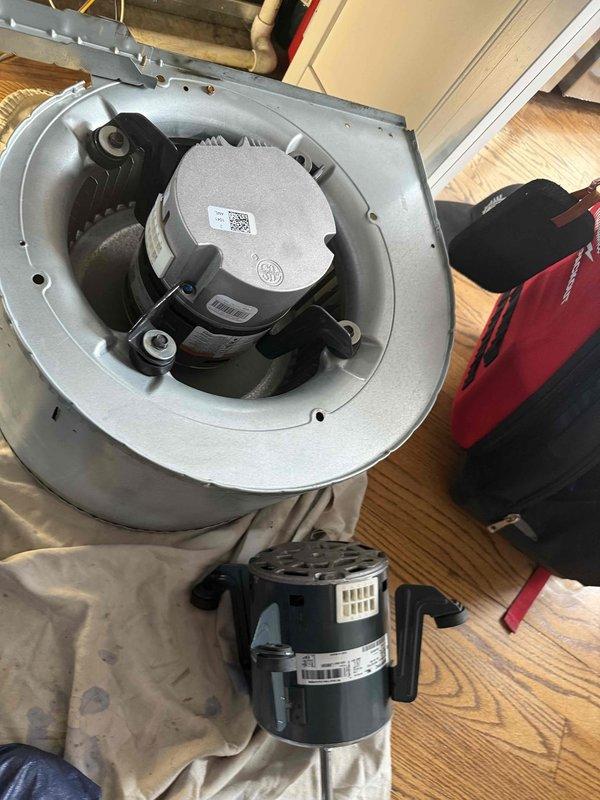 Replaced failed blower motor and circuit board on HVAC system to restore proper operation. Installed TPSPD-50 surge protector to provide electrical protection for the new components and prevent future damage from power surges.