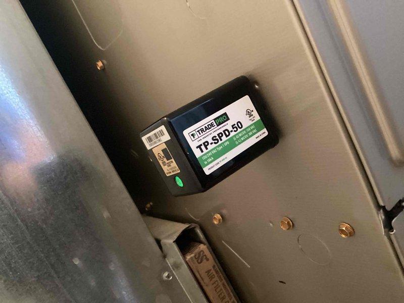 Replaced failed blower motor and circuit board on HVAC system to restore proper operation. Installed TPSPD-50 surge protector to provide electrical protection for the new components and prevent future damage from power surges.