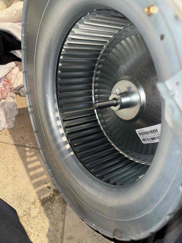 Replaced two blower wheel assemblies in the HVAC air handling system. Removed old squirrel cage blower wheels from their housings, installed new replacement blower wheel assemblies with proper mounting and motor wiring connections, and verified operational functionality of the system upon completion.