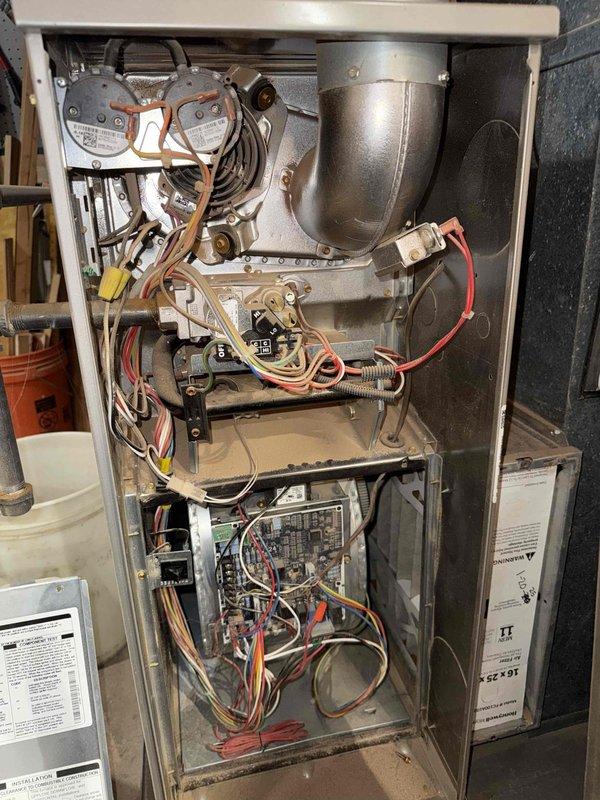 Completed comprehensive HVAC maintenance agreement inspection on residential split system, including indoor furnace unit and outdoor condensing unit. Performed thorough visual inspection of furnace interior components, including blower assembly, control board, pressure switches, electrical connections, and wiring harnesses, confirming all components operational and properly secured. Inspected outdoor condenser unit, verified proper placement on concrete pad, checked clearances from surrounding landscaping, and confirmed unit accessibility for service.