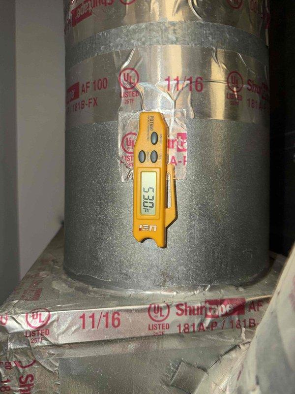 Completed comprehensive HVAC maintenance agreement inspection on combination heating and cooling system. Performed temperature diagnostics on supply ductwork, recording 53.3°F reading at metallic supply plenum. Conducted thorough internal inspection of gas furnace unit, documenting electrical connections, blower assembly components, PVC condensate drain system, and verifying proper wiring configuration throughout all system components.