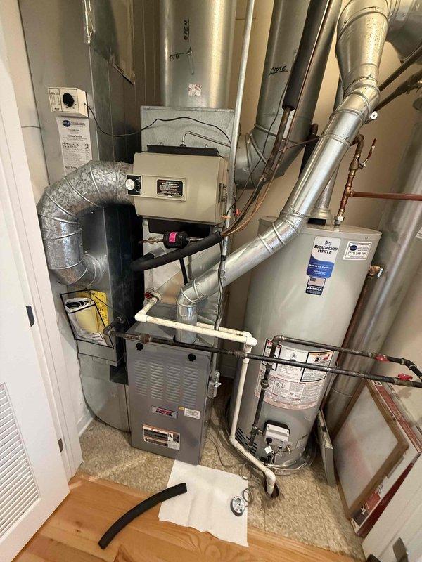 Responded to no cooling call where customer reported weekend water leak. Upon inspection, found evaporator coil drain line issue causing water overflow in mechanical room. Cleared condensate drain blockage, verified proper drainage, and tested system operation to confirm cooling restored and no further leakage occurring.