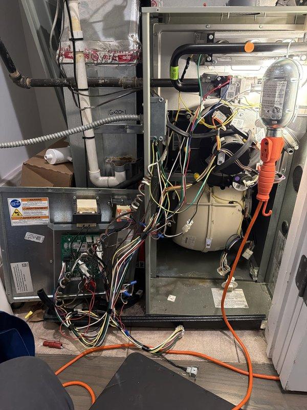 Returned to property to complete warranty replacement of defective blower wheel as previously diagnosed. Removed front access panel from air handler unit and disconnected power supply to ensure safe working conditions. Accessed blower assembly and removed faulty blower wheel that had been causing operational issues. Installed new warranty replacement blower wheel and verified proper mounting and alignment within the housing. Reconnected all electrical connections to control board and motor assembly. Tested system operation to confirm blower wheel rotates smoothly without vibration or unusual noise. Verified proper airflow through ductwork and ensured all wire harnesses and internal components were properly secured. Replaced access panel and restored unit to full operational status. System tested and confirmed working properly upon completion.