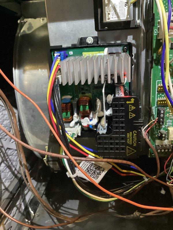 Returned to property to complete warranty installation of replacement driver board for lower level furnace. Successfully installed new control board assembly, reconnected all wiring harnesses including blower motor connections and system controls, verified proper board mounting and electrical connections, tested system operation to confirm furnace functionality, and closed access panel upon completion.